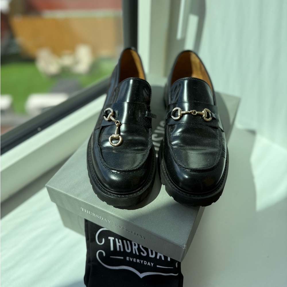 Thursday Boot Company Black Leather Penny Loafers (small imperfection)